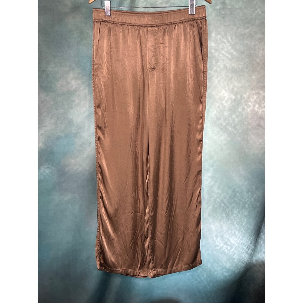 Industry Republic Clothing Women Brown Satin Wide Leg Viscose Pants Large